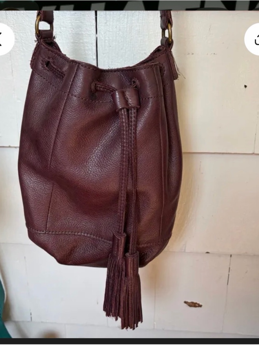 Lucky brand vintage Leather Drawstring Bucket Bag in Burgundy